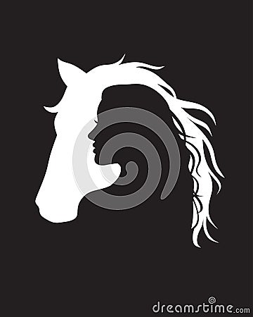 Negative space Horse and Woman logo Vector Illustration