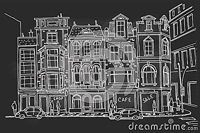 Printvector sketch of street scene in Dublin, Ireland Vector Illustration