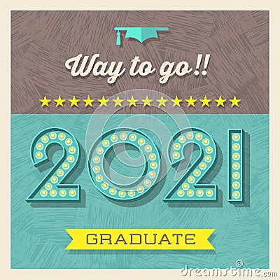 2021 graduation card or banner design with vintage light bulb sign numbers. Vector Illustration