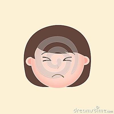 Cute Girl Head Frown Emoji Cartoon Illustration Vector Vector Illustration