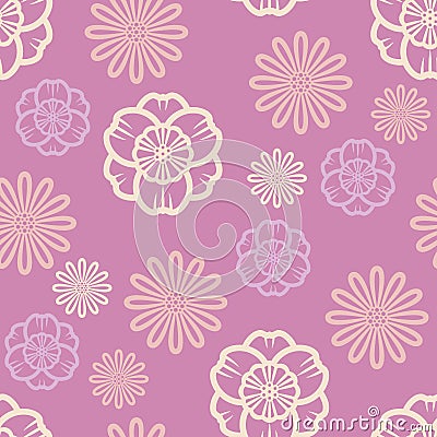 Floral seamless pattern. Beautiful openwork flowers on purple background. Vector Illustration