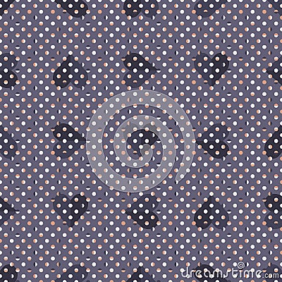 Regular Polka-Dot seamless vector pattern with purple hearts. Elegant Valentine geometric tiled background. Vector Illustration