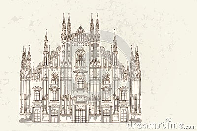 Duomo cathedral in Milan. Vector sketch. Vector Illustration