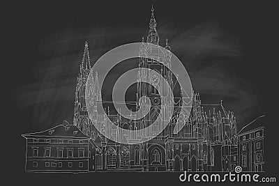 St. Vitus Cathedral in Prague Czech Republic Vector Illustration