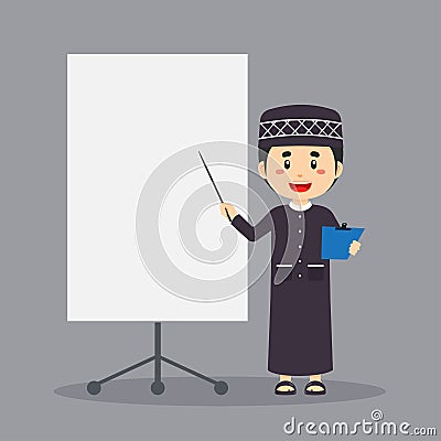 Muslim Character with Blank Board Vector Illustration