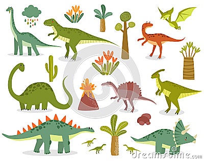 Print. Vector set of dinosaurs. Jurassic period. Vector Illustration