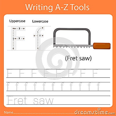 Illustrator of writing a-z tools F is fret saw Vector Illustration