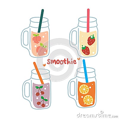 Set of hand drawn vector smoothie drink with fruit flavor. illustration for sticker, label, tag, gift wrapping paper Vector Illustration