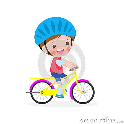 Happy kids riding bikes, cute children on bicycle, Sports concept, child biking isolated on a white background Vector Illustration