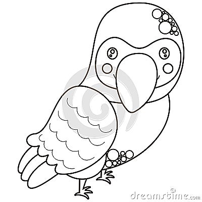 Cute black and white cartoon character parrot. Vector Illustration