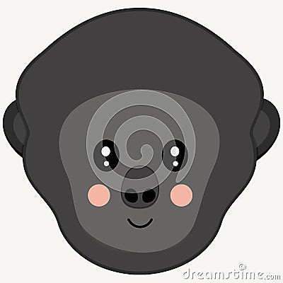 Flat cute smiling cartoon face of a western gorilla with ruddy cheeks on white background. Cute head of African primate for an ico Vector Illustration