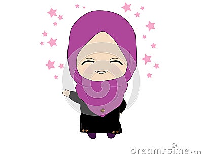 cute little muslim hooded Vector Illustration