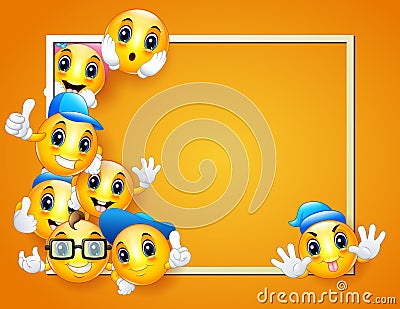 Smileys background template with boarder frame and happy facial expressions Vector Illustration