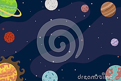 Space background. Banner with Abstract planets, universe, cosmos. Vector Illustration