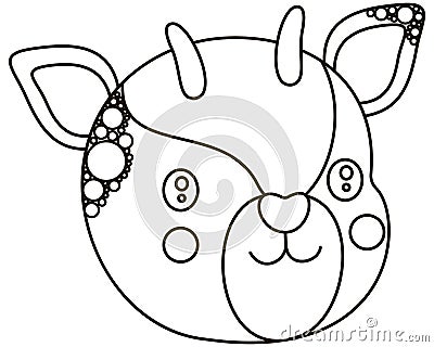 Cute black and white cartoon face of okapi cheerful character. Isolated monochrome children`s head of an African artiodactyl jungl Vector Illustration