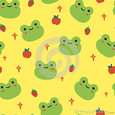 Seamless pattern with cute cartoon frog for fabric print, textile, gift wrapping paper. colorful vector for kids Vector Illustration