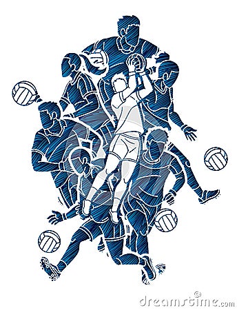 Gaelic Football Male and Female Players Action Cartoon Graphic Vector Vector Illustration