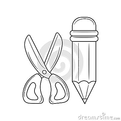 Pencil with Scissor vector illustration, linear style pictogram Element Cartoon Illustration