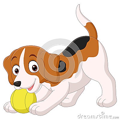 Cartoon funny little dog playing ball Vector Illustration
