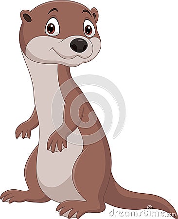 Cartoon funny otter standing isolated on white background Vector Illustration