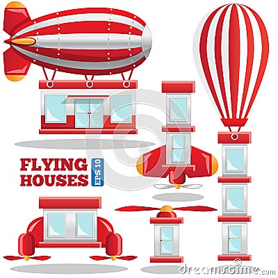 Flying houses. Vector Illustration