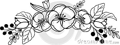 Spring flower Wreath, digital clipart, mothers day bouquet, printable easter flowers, hand draw line art. Vector Illustration