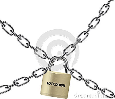 Vector image of the two iron chains isolated on the white background with a padlock. Cartoon Illustration