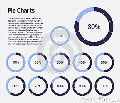 Pie charts - Circular charts, wheel charts, 10% sequence Vector EPS 10 Vector Illustration