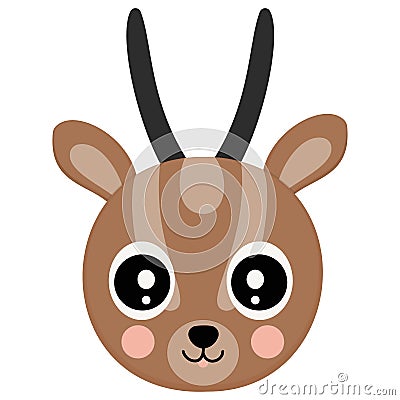 Cartoon head of cheerful baby dorcas gazelle on a white background. African cloven-hoofed animal face for emoji, DIY project, digi Vector Illustration