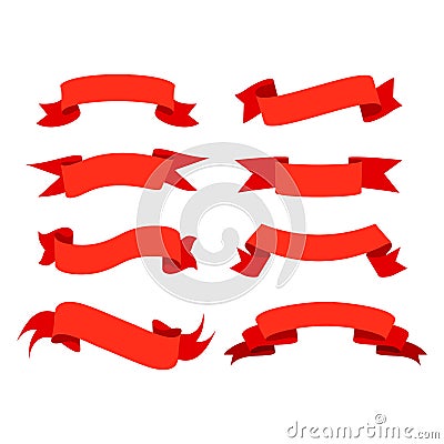 Flat vector red ribbons illustration Collection Vector Illustration