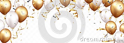 Celebration banner with gold confetti and balloons Vector Illustration