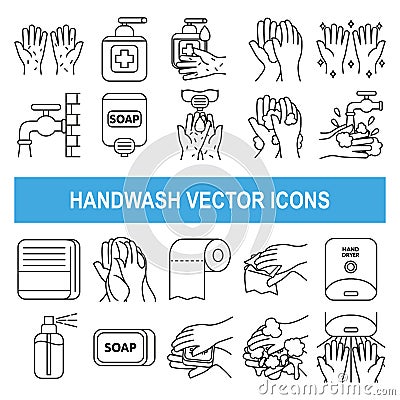 Handwash vector icons in outline style. Vector Illustration