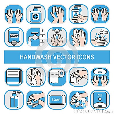 Handwash vector icons in badge style. Vector Illustration