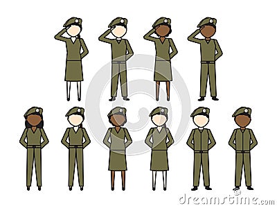 Vector illustration of soldiers standing in different poses Vector Illustration