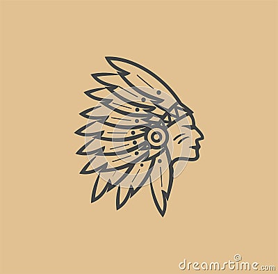 Native American Head indian chief Logo Icon silhouette vintage Design Stock Vector Illustration