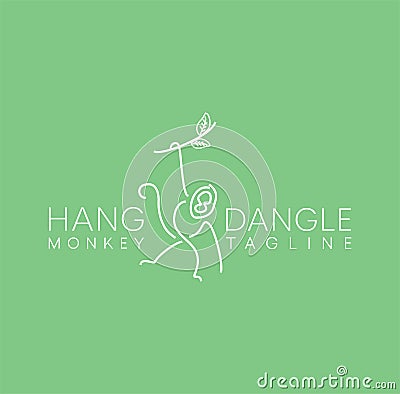 Line icon for Monkey On Tree Logo Design. hang and dangle. Minimalist Unique Simple Sign Animal Mono Line Vector Illustration