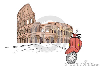 Coliseum or Flavian Amphitheatre, Rome, Italy. Vector Illustration