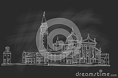 Printvector sketch of the Cathedral of San Giorgio Maggiore, Venice, Italy. Vector Illustration