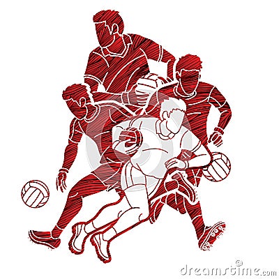 Group of Gaelic Football Men Players Action Cartoon Graphic Vector Vector Illustration