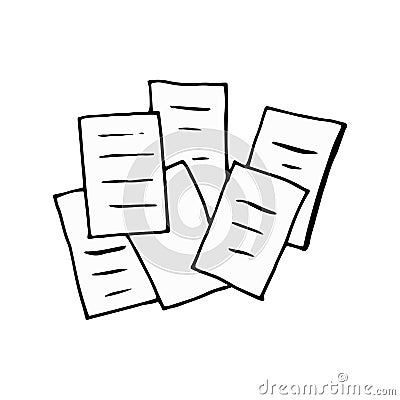 Pile of paper on white background. paper vector illustration. hand drawn vector. collection of paper, document. doodle art for log Cartoon Illustration