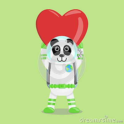 Illustration vector graphic cartoon of cute panda astronaut raises a love Vector Illustration