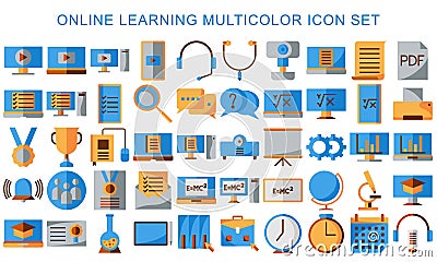 Bundle of online learning multicolor icons set related to education online Vector Illustration