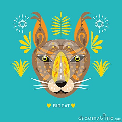 Big cat, lynx. Stylized face of lynx Vector Illustration