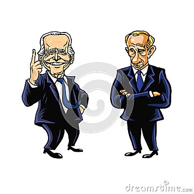 Joe Biden and Vladimir Putin Cartoon Editorial Caricature Drawing Vector Illustration Vector Illustration
