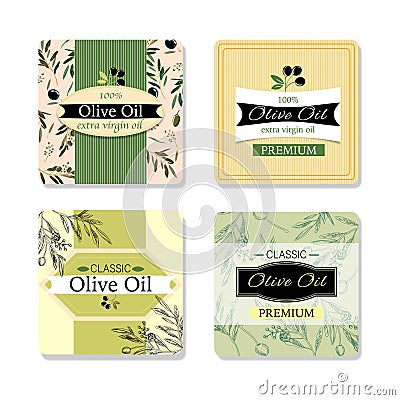 Olive oil templates for packaging, badges, flyers. Vector Illustration