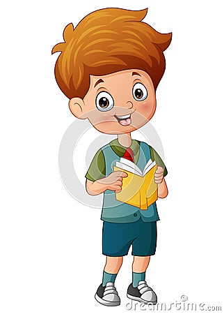 Cartoon of school boy holding a book Vector Illustration
