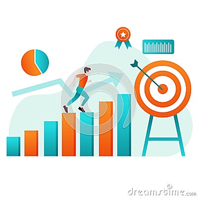 Target business illustration. people run to their goal, move up motivation, target achievement. Vector Illustration