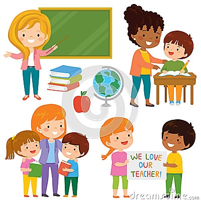 Teachers and students clipart set Vector Illustration