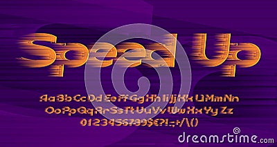 Speed Up alphabet font. Fast speed effect letters, numbers and symbols. Vector Illustration