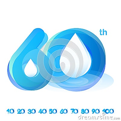 Set of vector template design illustration logotype number 10th-100th anniversary cool tone blue aqua water - rain drop fresh natu Vector Illustration